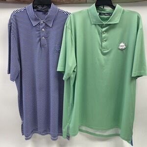 RLX Ralph Lauren Mens XL Striped Dot Stretch Golf Polo Shirt blue green x2